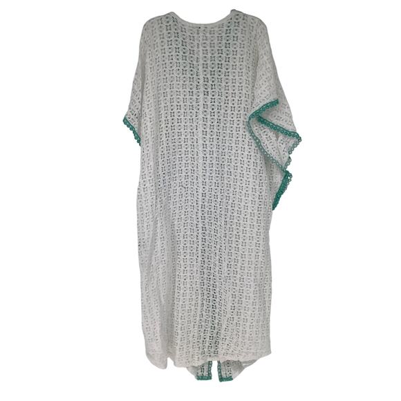 Ersilia Womens White Green Crochet Swim Cover Up Beach Boho Chic Italy H23-8 - Picture 2 of 6